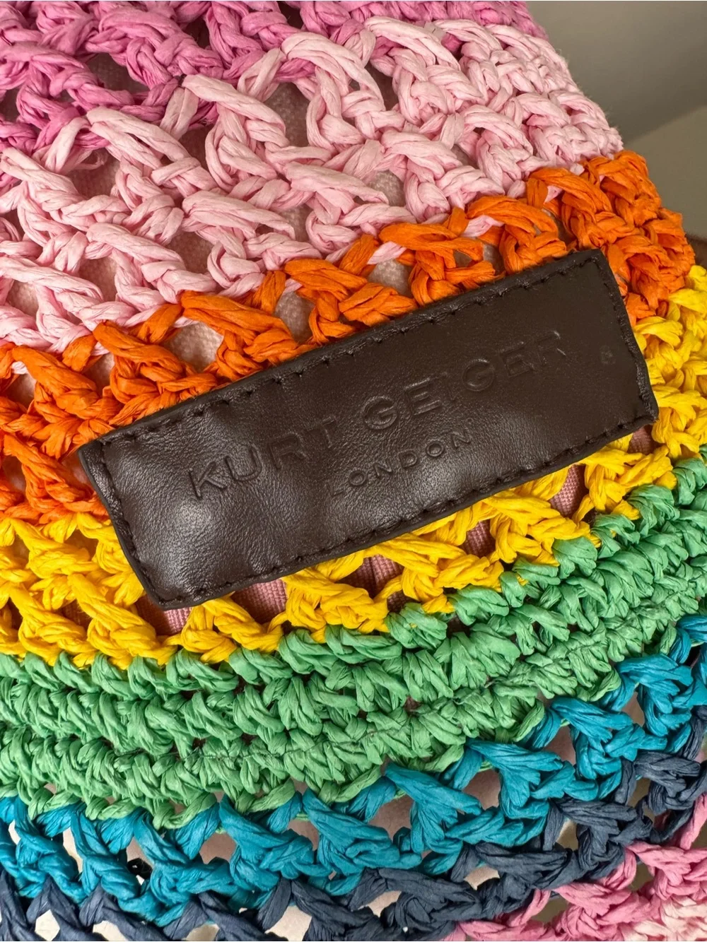 Kurt Geiger London Rainbow Stripe Straw Bucket Hat - one size